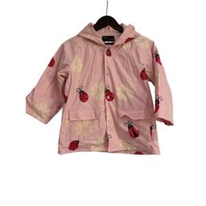 FoxFire For Kids Rain Jacket Coat 4T Pink Childrens Ladybug Daisies Lined Hooded